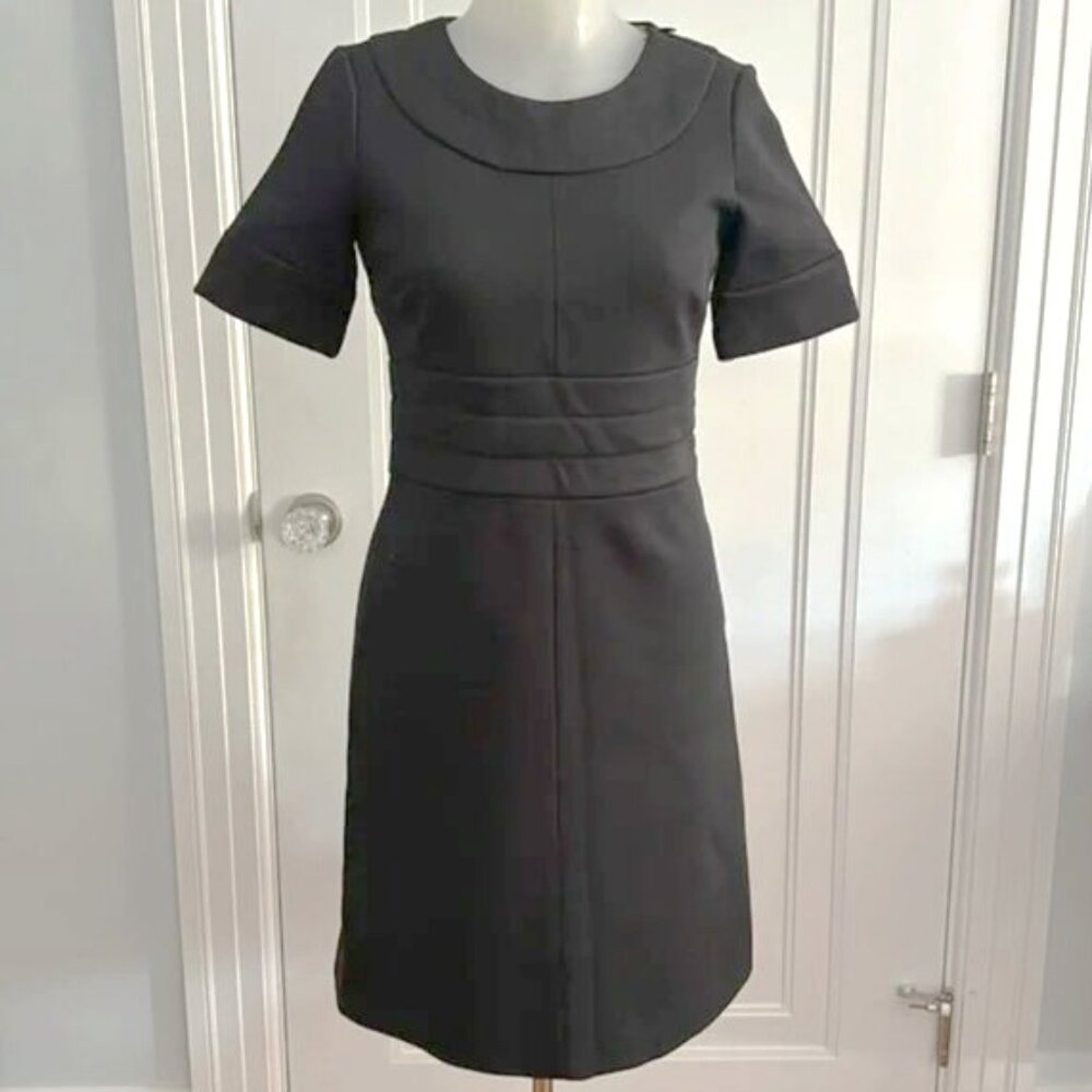 Emilio Pucci 38 silk faille black dress midi short sleeve - fun lining!
